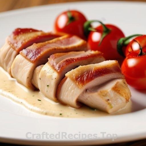 Bacon-Wrapped Chicken Breasts with Creamy Parmesan Sauce and Cherry Tomatoes