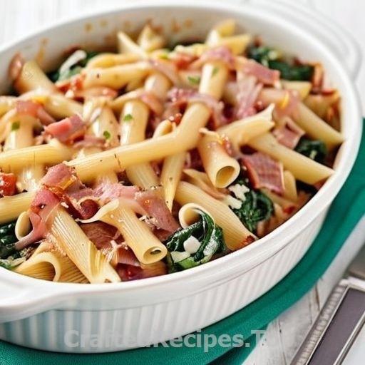 Baked Pasta with Ham Spinach and Scallions