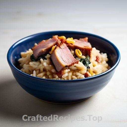 Baked Risotto with Smoked Pork and Creamy Cheese Topping