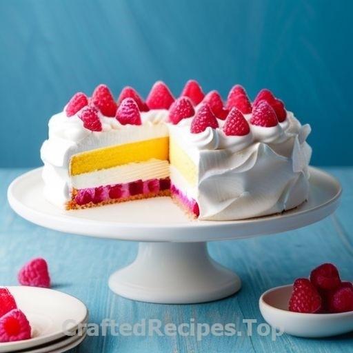 Frozen Meringue Cake with Raspberries and Mango
