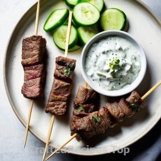 Grilled Lamb Skewers with Tzatziki Sauce and Greek Salad