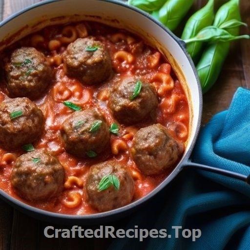 Meatball Pasta Gratin with Tomato and Basil