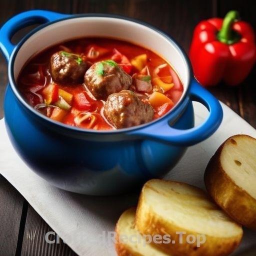 Meatball Soup with Potatoes and Bell Peppers