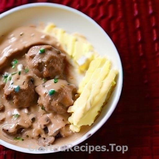 Meatballs with Mushroom Gravy and Mashed Potatoes