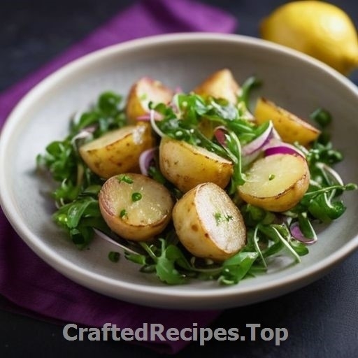 Roasted Potatoes with Lemon Dressing, Red Onion, and Cress