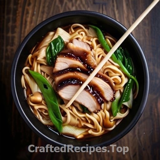 Sesame Chicken Noodles with Crispy Pork and Bok Choy