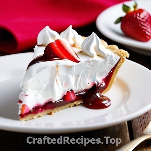 Strawberry Meringue Pie with Whipped Cream and Caramel Sauce