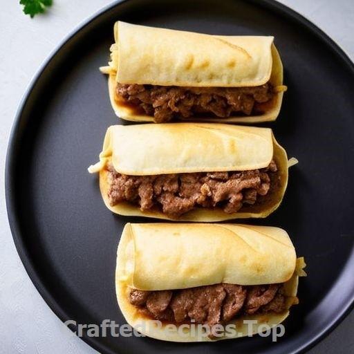 Taco Meat Stuffed Pancake Roll with Cheese and Herbs